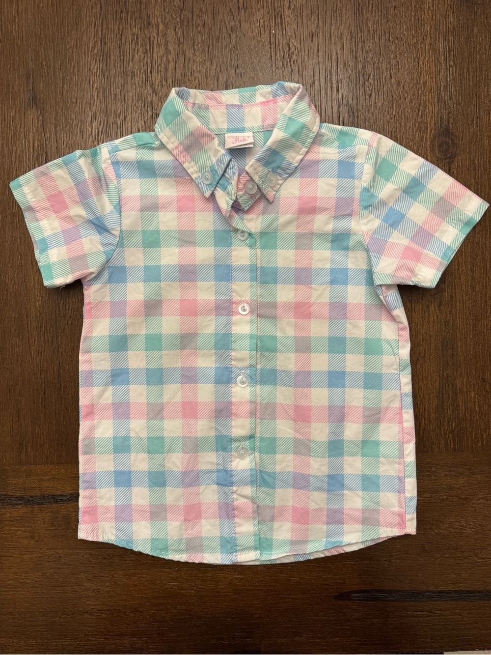 Stitchy Fish Boys 2T Pastel Pink & Blue 100% Cotton Button Down